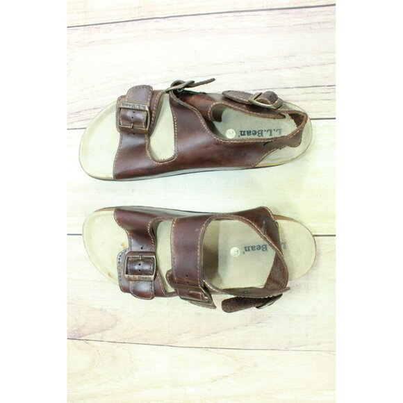 LL Bean Brown Oiled Leather Slingback Cork Buckled Casual Sandals Size 7.5 - Picture 7 of 9